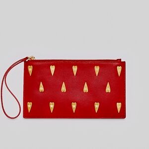 Rebecca Minkoff Heart Studded Pouch/Clutch/Wristlet Red Leather Gold Hearts
